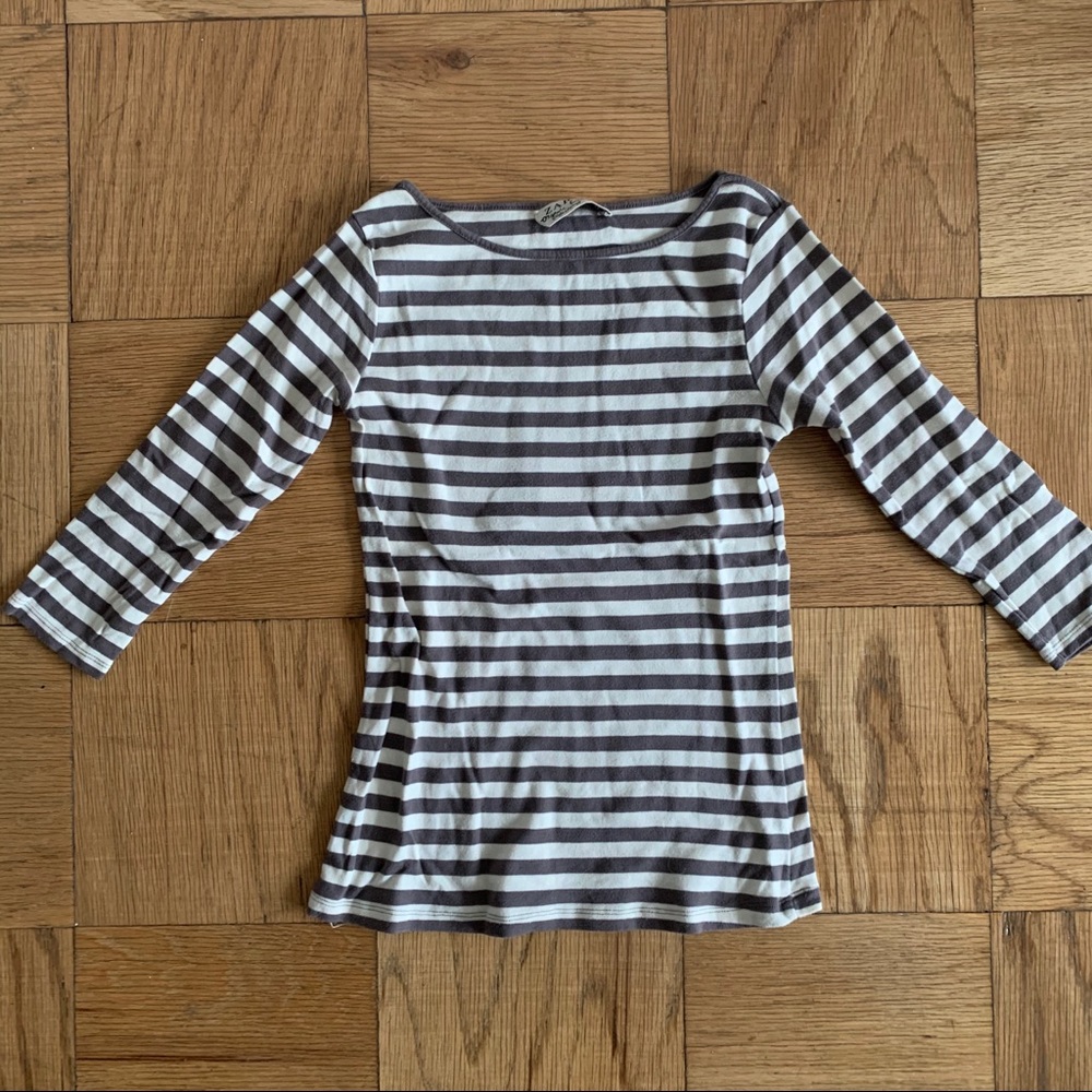 Zara Striped Off White/Taupe 3/4 Sleeve